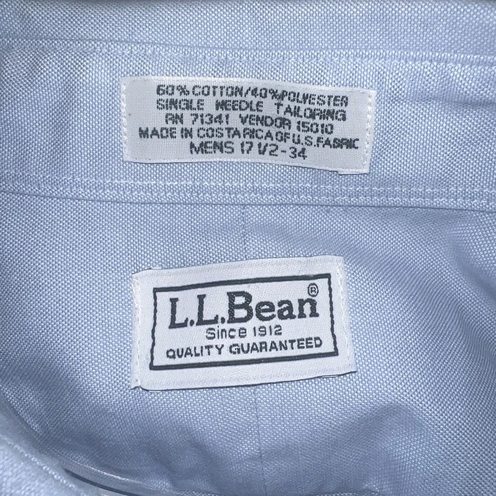 VTG LL Bean Shirt Men's Size 17.5 / 34 Blue OCBD Button Down Oxford‎ 2002
